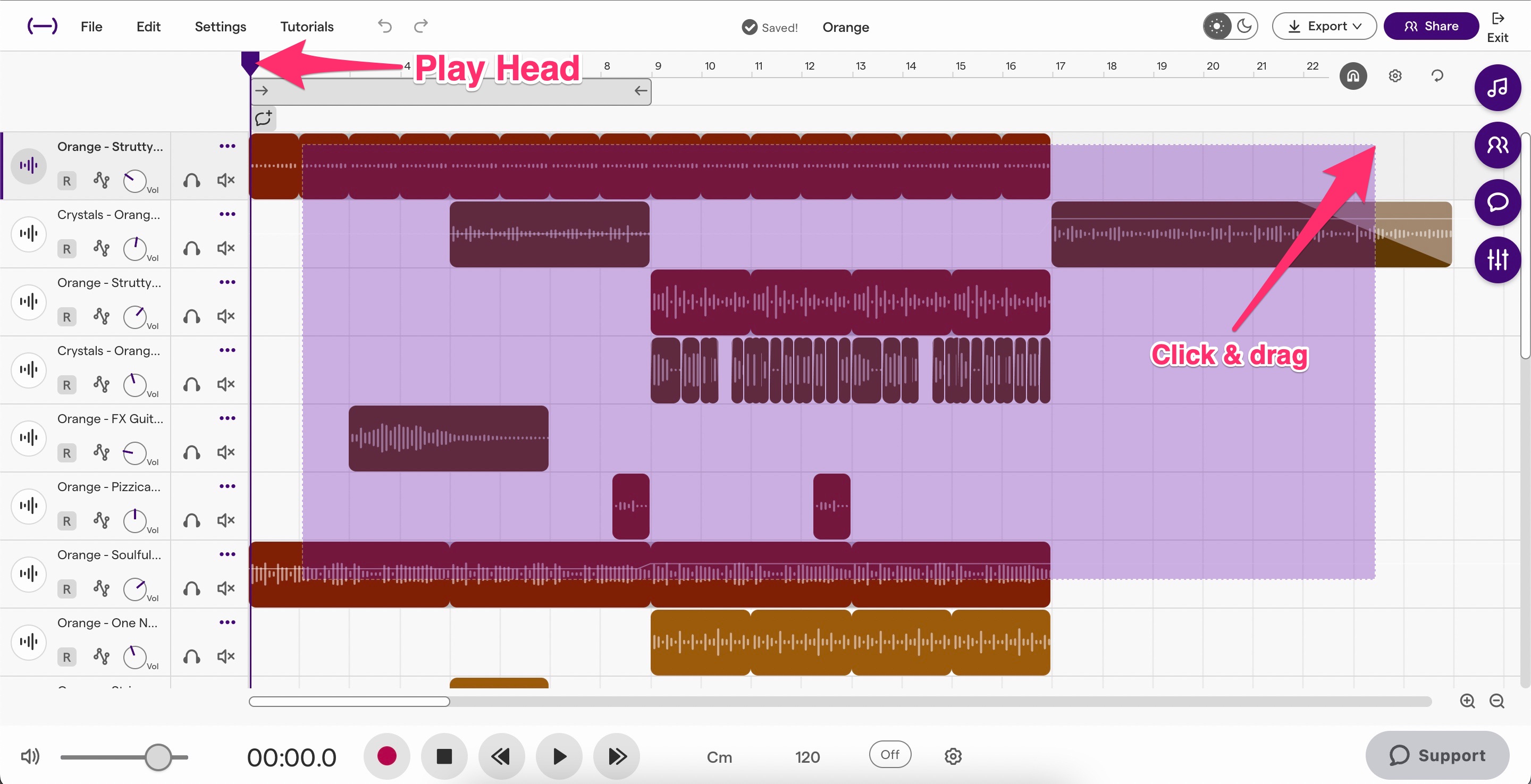 Copy or remove multiple regions Soundtrap Support