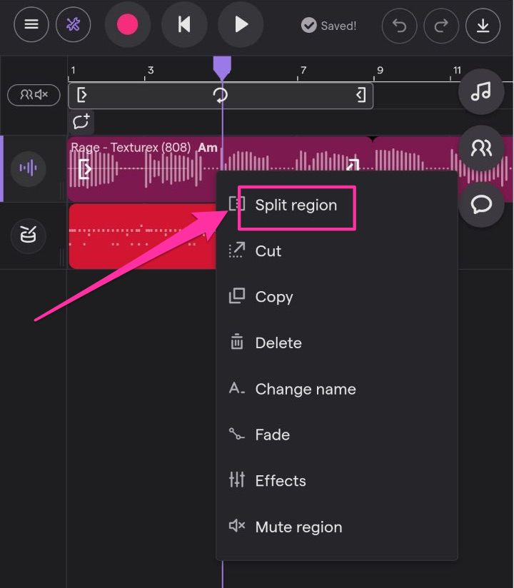 App: Split regions – Soundtrap Support