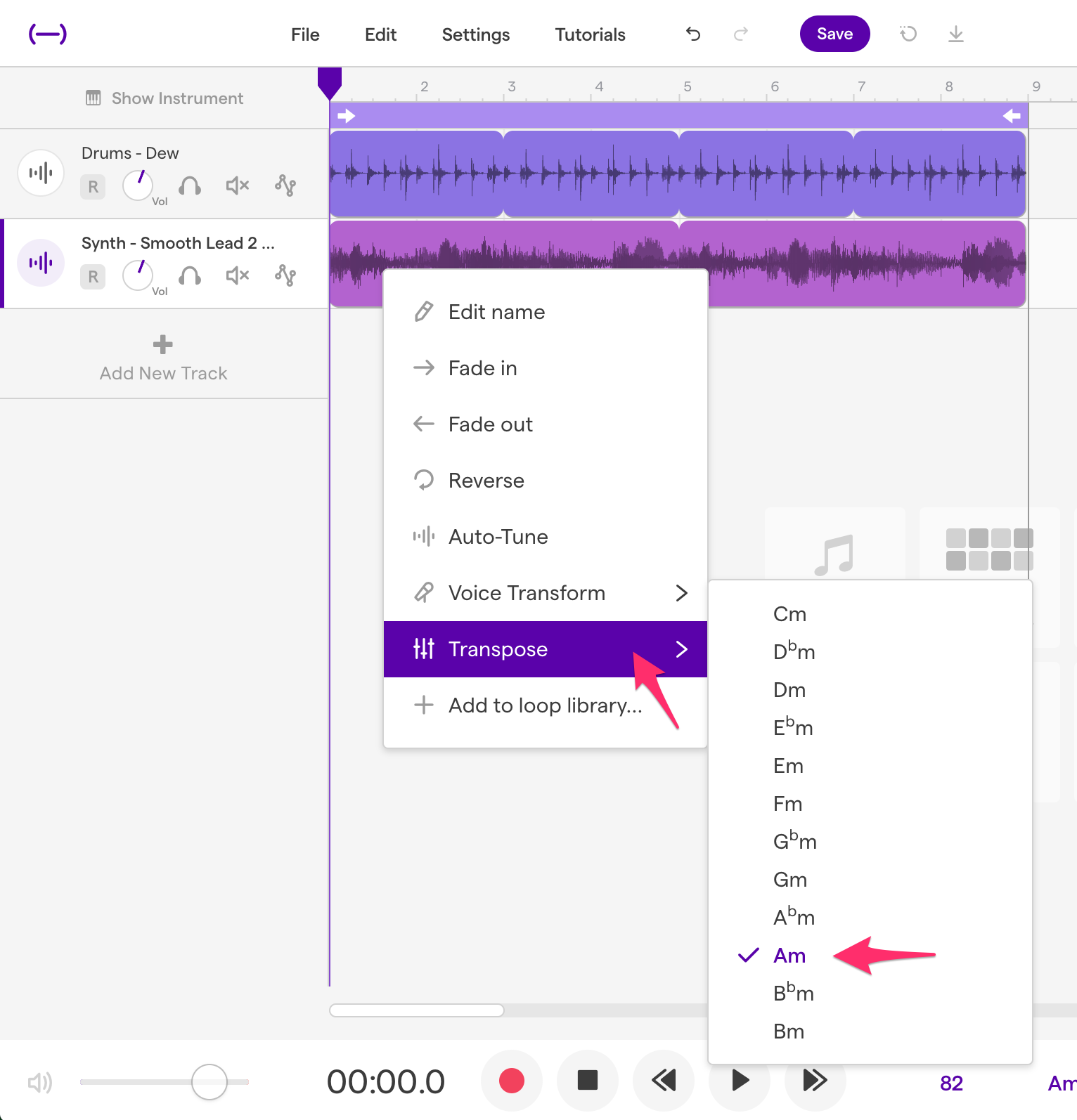 How to change the pitch of a region – Soundtrap Support