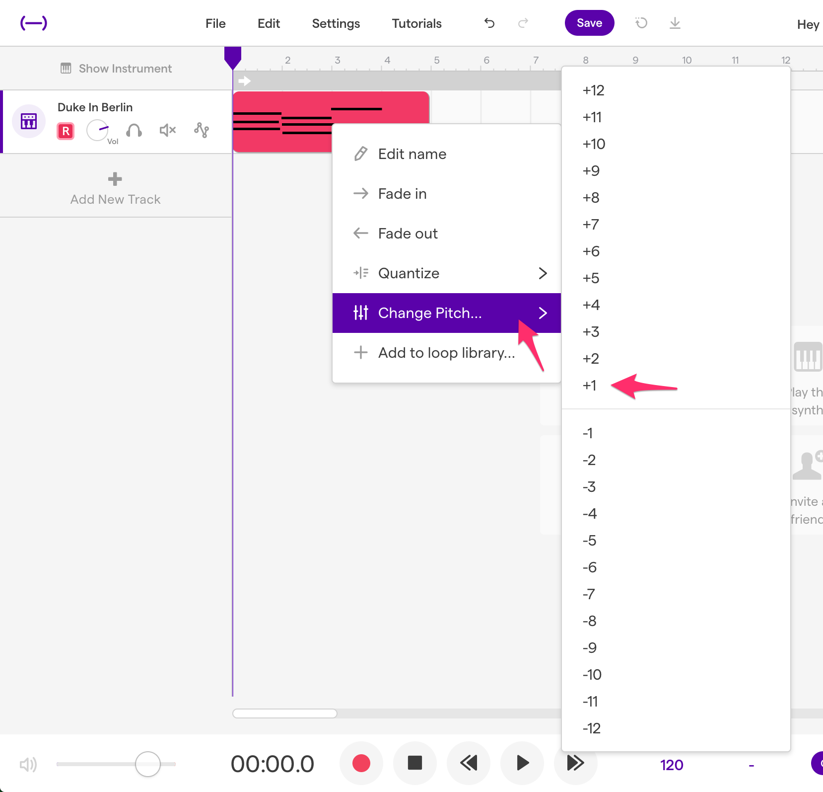 How to change the pitch of a region – Soundtrap Support