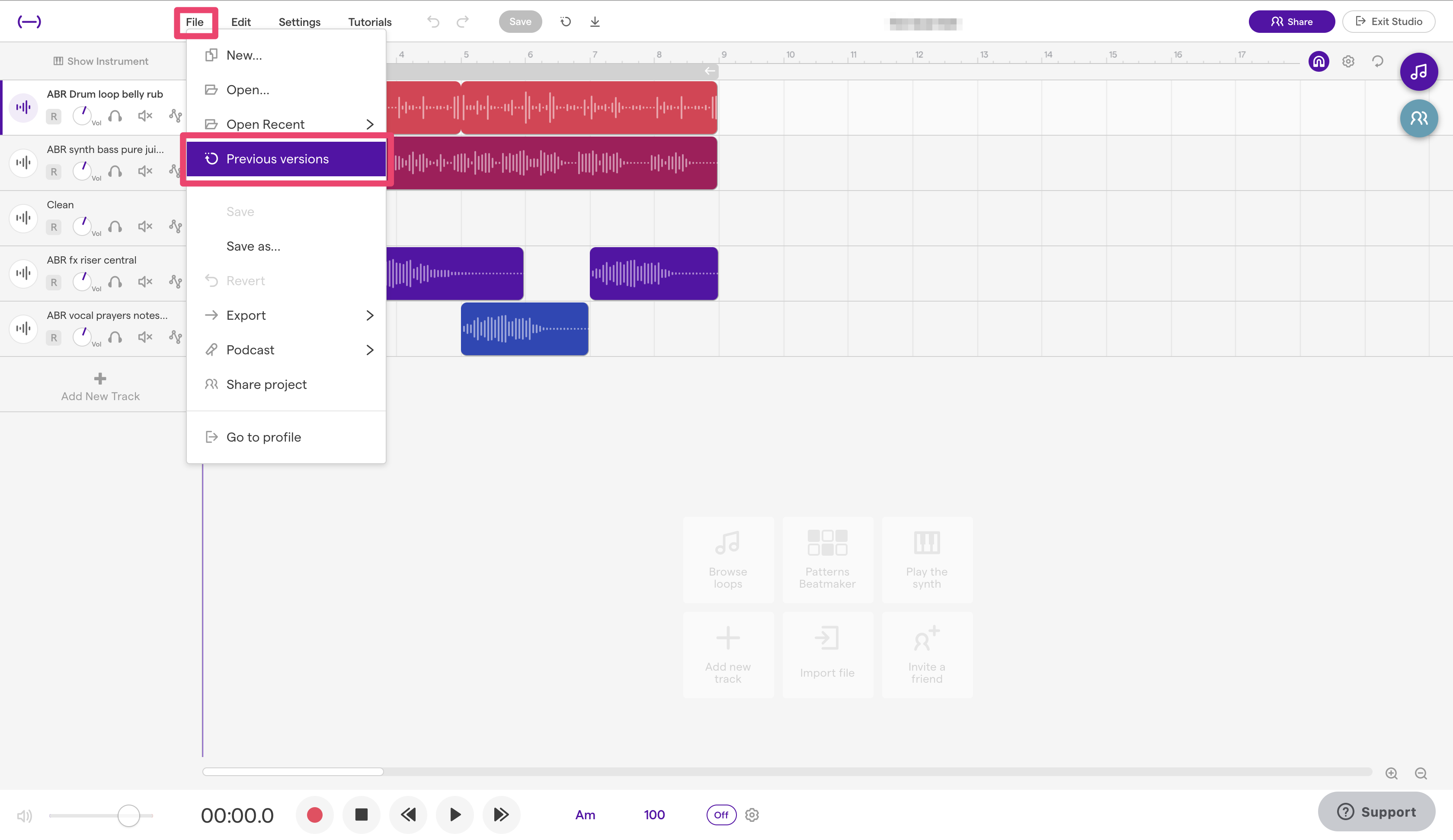 How to go back to previous version of a project – Soundtrap Support